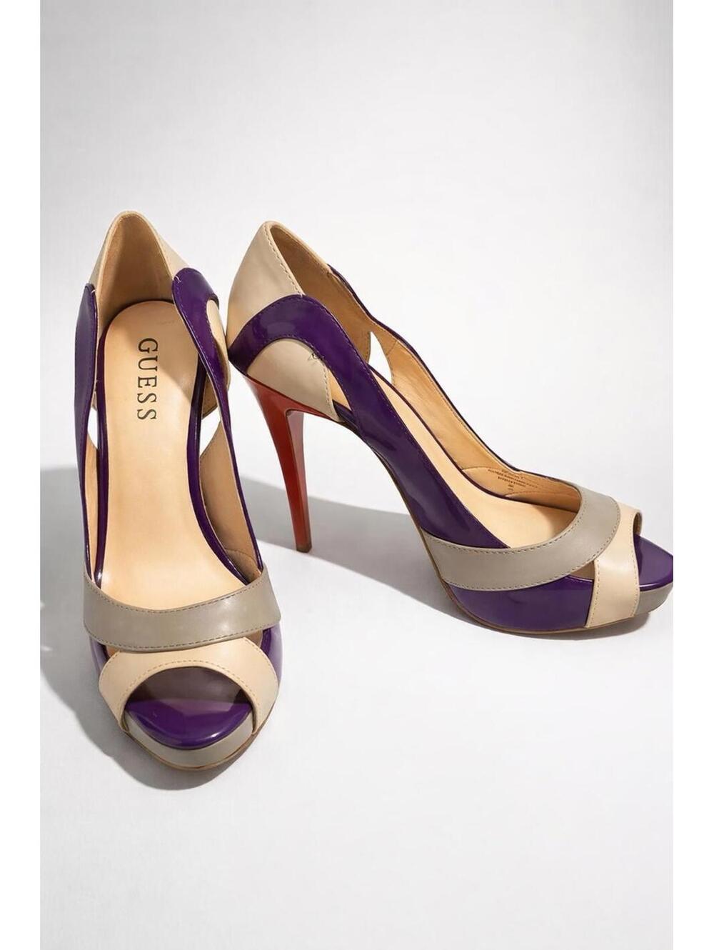 Guess Women's Purple and Beige High Heel Peep Toe Pumps Size 6